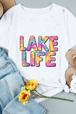 White LAKE LIFE Tie Dye Print Ripped Round Neck T Shirt