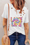 White LAKE LIFE Tie Dye Print Ripped Round Neck T Shirt