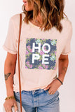 Pink HOPE Floral Print Color Block Round Neck T Shirt