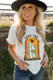 White SEEK THE SUNSHINE Sunflower Print Short Sleeve T Shirt LC25217824-1