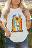 SEEK THE SUNSHINE Sunflower Rainbow Print Short Sleeve T Shirt