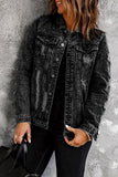 LC8511410-2-S, LC8511410-2-M, LC8511410-2-L, LC8511410-2-XL, LC8511410-2-2XL, Black Classic Washed Worn Out Denim Jacket