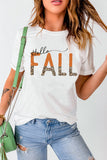 White Hello Fall Leopard Fun Graphic T Shirt LC25217971-1