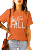 Orange Hello Fall Letter Print Short Sleeve T-shirt LC25217972-14