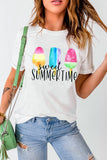 Sweet Summer Time Multicolor Popsicle Print Round Neck T Shirt LC25217950-1