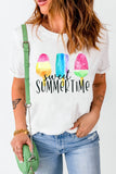Sweet Summer Time Multicolor Popsicle Print Round Neck T Shirt