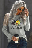 Gray Almost Fall Graphic Sequin Shoulder Long Sleeve Top LC25116030-11