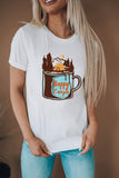 White Happy Camper Landscape Cup Print Short Sleeve Tee LC25218015-1