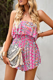 Floral Strapless Ruffle Layered Backless Romper