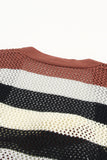 LC271655-2-S, LC271655-2-M, LC271655-2-L, LC271655-2-XL, LC271655-2-2XL, Black Striped Color Block Hollowed Knit Cardigan