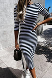 Stripe Sexy backless buttock knit long sleeve Knee Length Dress LC6111826-19