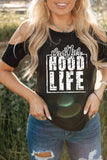 Black Mothers Hood Life Open Shoulder T Shirt