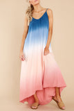Women's Tie Dye Ombre Digital Print U-shaped Backless Dress Summer Sexy Suspender Dress