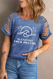 Sky Blue Manifest Dreams Graphic Strappy Cutout Short Sleeve Tee LC25218173-4