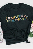 Black Manifest Your Dreams Colorful Letter Print T Shirt LC25218185-2