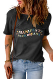 Black Manifest Your Dreams Colorful Letter Print T Shirt LC25218185-2