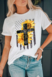 White Sunflower Flag Faith Cross Graphic T Shirt LC25218210-1