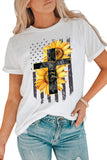White Sunflower Flag Faith Cross Graphic T Shirt LC25218210-1