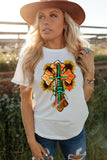 White Sunflower Corss Western Fashion Graphic Tee LC25218213-1