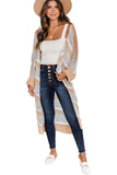 Gray Open Front Striped Knitted Cardigan LC271652-11