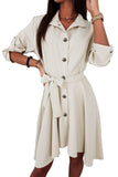 White Button Front Lace Up Asymmetrical Hem Chic White Dress LC6111818-1