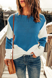 Sky Blue Two-Tone Chevron Pullover Sweater LC2722221-4