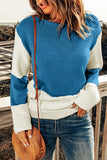 Sky Blue Two-Tone Chevron Pullover Sweater LC2722221-4