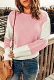 Pink Two-Tone Chevron Pullover Sweater LC2722221-10