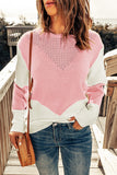 Pink Two-Tone Chevron Pullover Sweater LC2722221-10