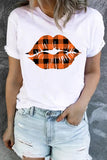 Women's White Crew Neck T shirt with Lips On Front