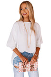 White Smocked Cuffs Shift Blouse LC25115564-1