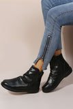 Black Faux Leather Ruched Zipper Ankle Boots