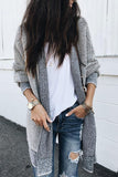 Gray Plaid Knitted Long Open Front Cardigan LC271468-11