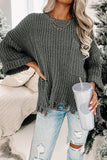 Gray Ripped Raw Hem Chunky Pullover Sweater LC2722374-11