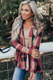 Red Draped Open Front Plaid Cardigan LC2541491-3