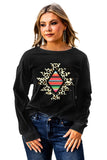Black Aztec Leopard Print Long Sleeve Pullover Sweatshirt LC25312528-2