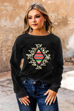 Aztec Striped Leopard Print Long Sleeve Lightweight Cotton Sweatshirt