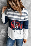 Ladies Lightweight Gray And White Striped Hoodie