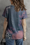 Multicolor Bleached Round Neck Short Sleeve T-shirt LC25218443-22
