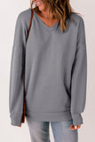 Gray V Neck Drop Shoulder Sweatshirt with Pocket LC25312139-11