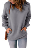 Gray V Neck Drop Shoulder Sweatshirt with Pocket LC25312139-11