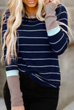 Women Plus Size Rib Knit Striped Pullover Sweater with Extend Color Block Cuffs