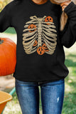 Black Pumpkin Skeleton Graphic Print Pullover Sweatshirt LC25312606-2