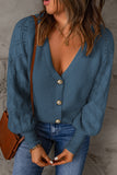 Blue Women's Bishop Sleeve Button V Neck Sweater Cardigan LC271628-5