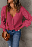 Rose Women's Bishop Sleeve Button V Neck Sweater Cardigan LC271628-6