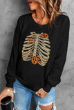 Black Pumpkin Skeleton Graphic Print Pullover Sweatshirt LC25312606-2