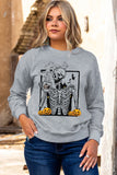 Gray Skeleton Pumpkin Print Long Sleeve Halloween Sweatshirt