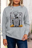 Gray Skeleton Pumpkin Print Long Sleeve Sweatshirt LC25312720-11