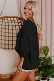 Black Smocked Cuffs Shift Blouse LC25115564-2