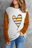 White Glittering Sequin Heart Print Cold Shoulder Womens Top